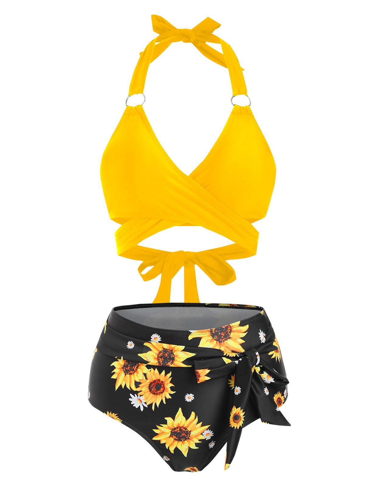 Hot Knotted Sunflower High Rise Wrap Bikini Swimwear  