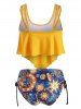 Maillot de Bain Tankini Galaxie Planète à Bretelle à Lacets - Jaune XXL