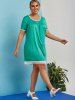 Plus Size Lace Insert Mini Straight Dress -  