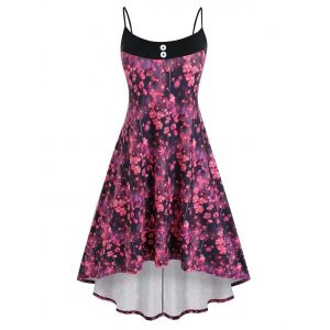 

Plus Size Peach Blossom Print High Low Midi Dress, Red