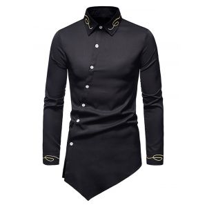 

Metallic Thread Embroidered Button Up Asymmetrical Shirt, Black