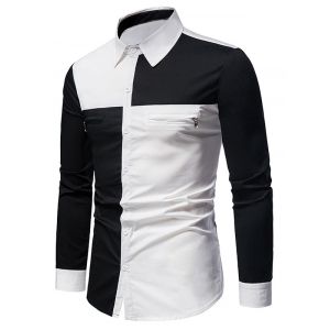 

Contrast Zipper Detail Button Up Shirt, White