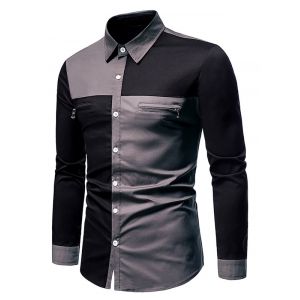 

Contrast Zipper Detail Button Up Shirt, Gray