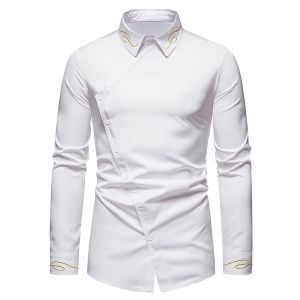 

Button Up Lines Embroidered Asymmetrical Shirt, White