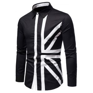 

Contrast UK Flag Print Button Up Shirt, Black