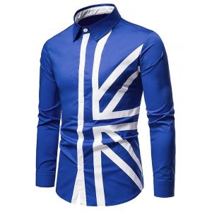 

Contrast UK Flag Print Button Up Shirt, Blue