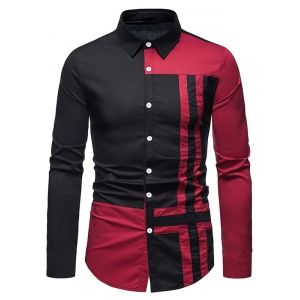 

Cross Print Contrast Button Up Shirt, Red wine