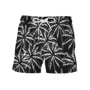 

Allover Palm Tree Print Beach Shorts, Black