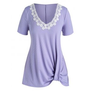 

Plus Size Floral Applique Ribbed Ruched Tunic Tee, Purple
