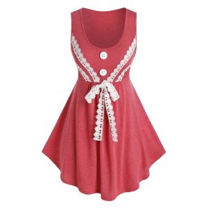 

Plus Size Lace Bowknot Colorblock Tank Top, Red