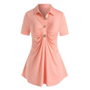 

Plus Size Ruched Half Button Top, Light orange