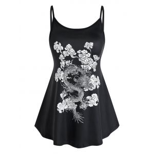 

Plus Size Oriental Dragon Cloud Print Tank Top, Black