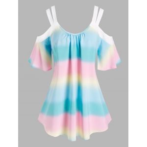 

Plus Size Bell Sleeve Cold Shoulder Tie Dye Blouse, Multi