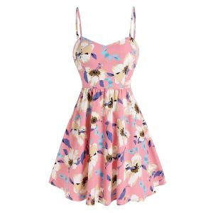 

Floral Lace Up Back Slip Dress, Light pink