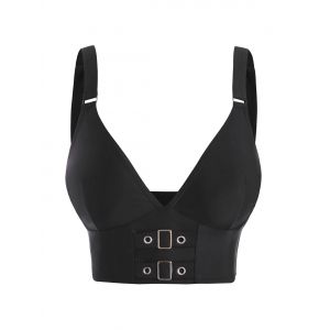 

Buckle Grommet Front Bikini Top, Black