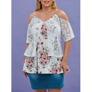 

Plus Size Embroidered Lace Overlay Cold Shoulder Floral Blouse, Multi