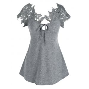 

Front Tie Lace Guipure Tee, Gray