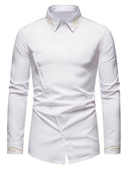 Button Up Lines Embroidered Asymmetrical Shirt - WHITE - L