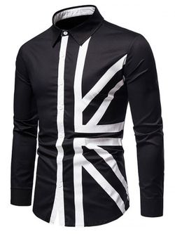 Contrast UK Flag Print Button Up Shirt - BLACK - L