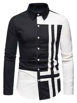 Cross Print Contrast Button Up Shirt - BLACK - XXL