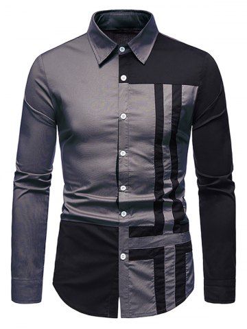Cross Print Contrast Button Up Shirt - GRAY - M