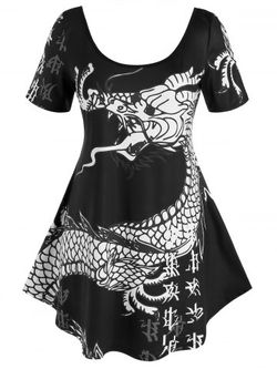 Plus Size & Curve Dragon Print Oriental Tee - BLACK - 3X