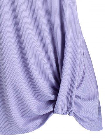 Plus Size Floral Applique Ribbed Ruched Tunic Tee