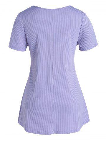 Plus Size Floral Applique Ribbed Ruched Tunic Tee