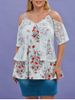 Plus Size Embroidered Lace Overlay Cold Shoulder Floral Blouse -  