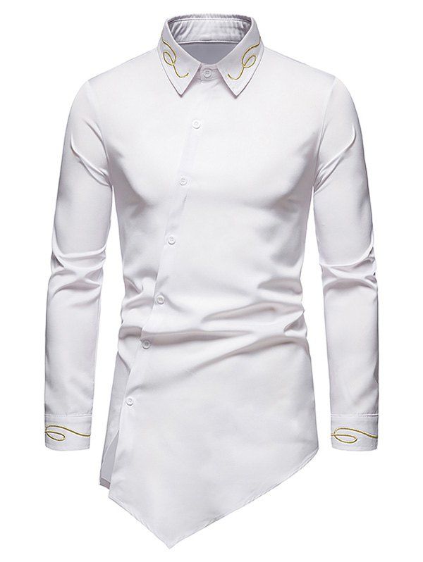 Discount Metallic Thread Embroidered Button Up Asymmetrical Shirt  