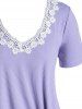 Plus Size Floral Applique Ribbed Ruched Tunic Tee -  