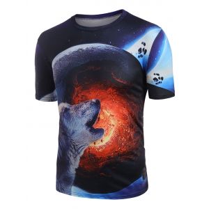 

Galaxy Planet Wolf Print Short Sleeve T-shirt, Multi