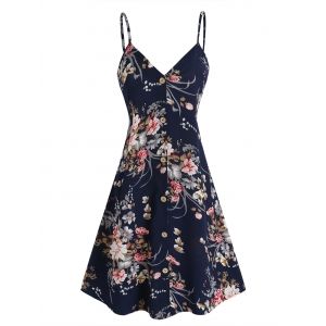

Button Through Floral Print Cami Dress, Deep blue