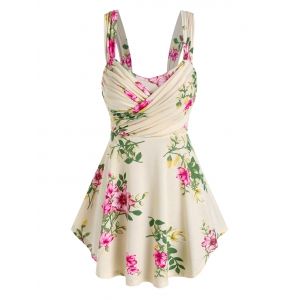 

Floral Print Ruched Crossover Tank Top, Light yellow