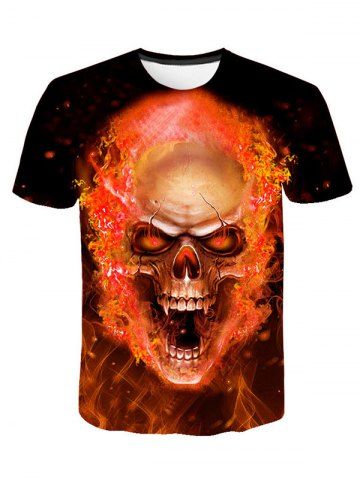 Camiseta de manga corta de impresión 3D de fuego de cráneo - RED - S