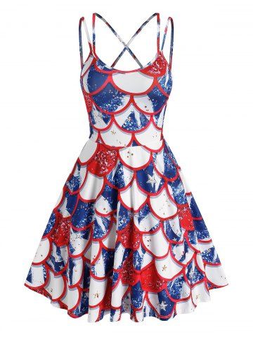 Star Mermaid Print Strappy Dress - LIGHT PINK - L