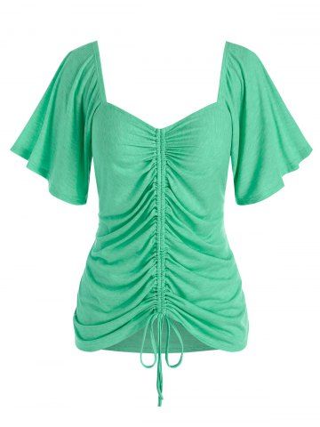 Plus Size & Curve Cinched Flare Sleeve Tee - GREEN - 3X | US 22-24