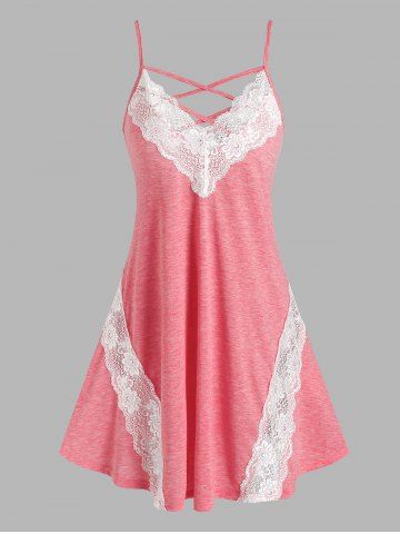 Crisscross Lace Panel Cutout Lounge Dress - LIGHT PINK - XXXL