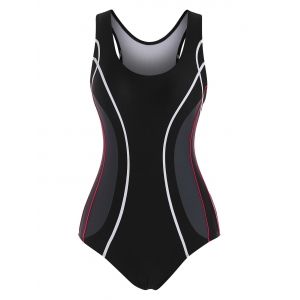 

Contrast Piping Colorblock Racerback One-piece Swimsuit, Black