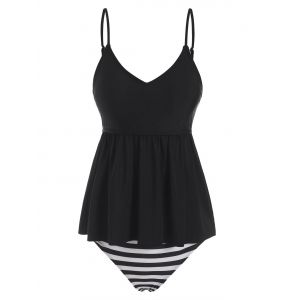 

Striped Peplum High Waisted Tankini Swimwear, Black