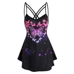 

Strappy Butterflies Printed Cami Tank Top, Black