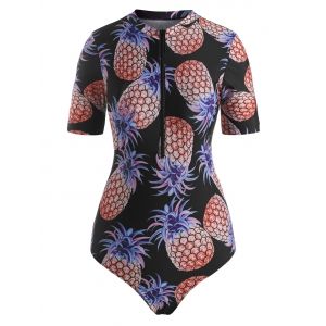 

Pineapple Zip Rash Guard One-piece Swimsuit, Multi