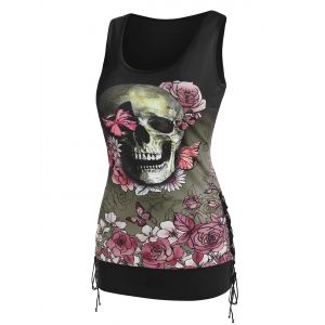 

Skull Butterfly Printed Blouson Tank Top, Black