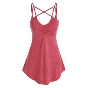 

Strappy Ruched Curved Hem Heathered Cami Top, Red
