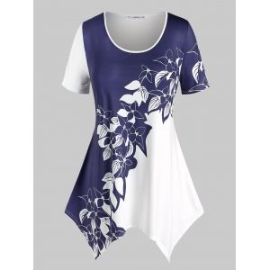 

Plus Size Flower Asymmetrical T Shirt, White