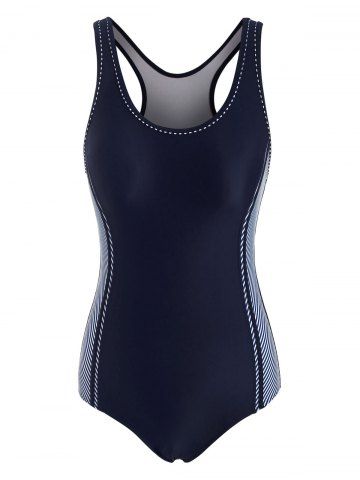 Cutout Racerback Striped One-piece Swimsuit - DEEP BLUE - L
