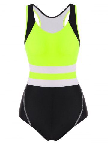 Neon Colorblock Racerback Cutout One-piece Swimsuit - YELLOW - XL