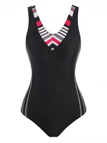 Racerback Striped Cutout One-piece Swimsuit - BLACK - 2XL