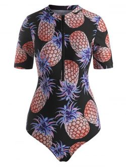 Pineapple Zip Rash Guard One-piece Swimsuit - MULTI - XL