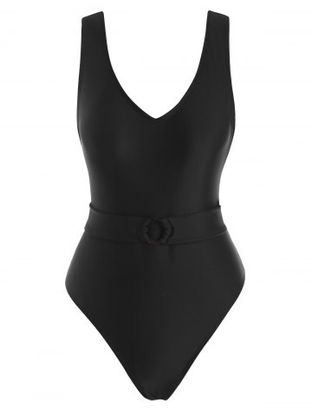 O Ring Plunging Belted One-piece Swimsuit